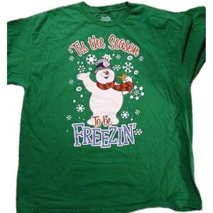 Frosty the Snowman T-Shirt Tis the Season to be Freezin Green Screenprint 2XL